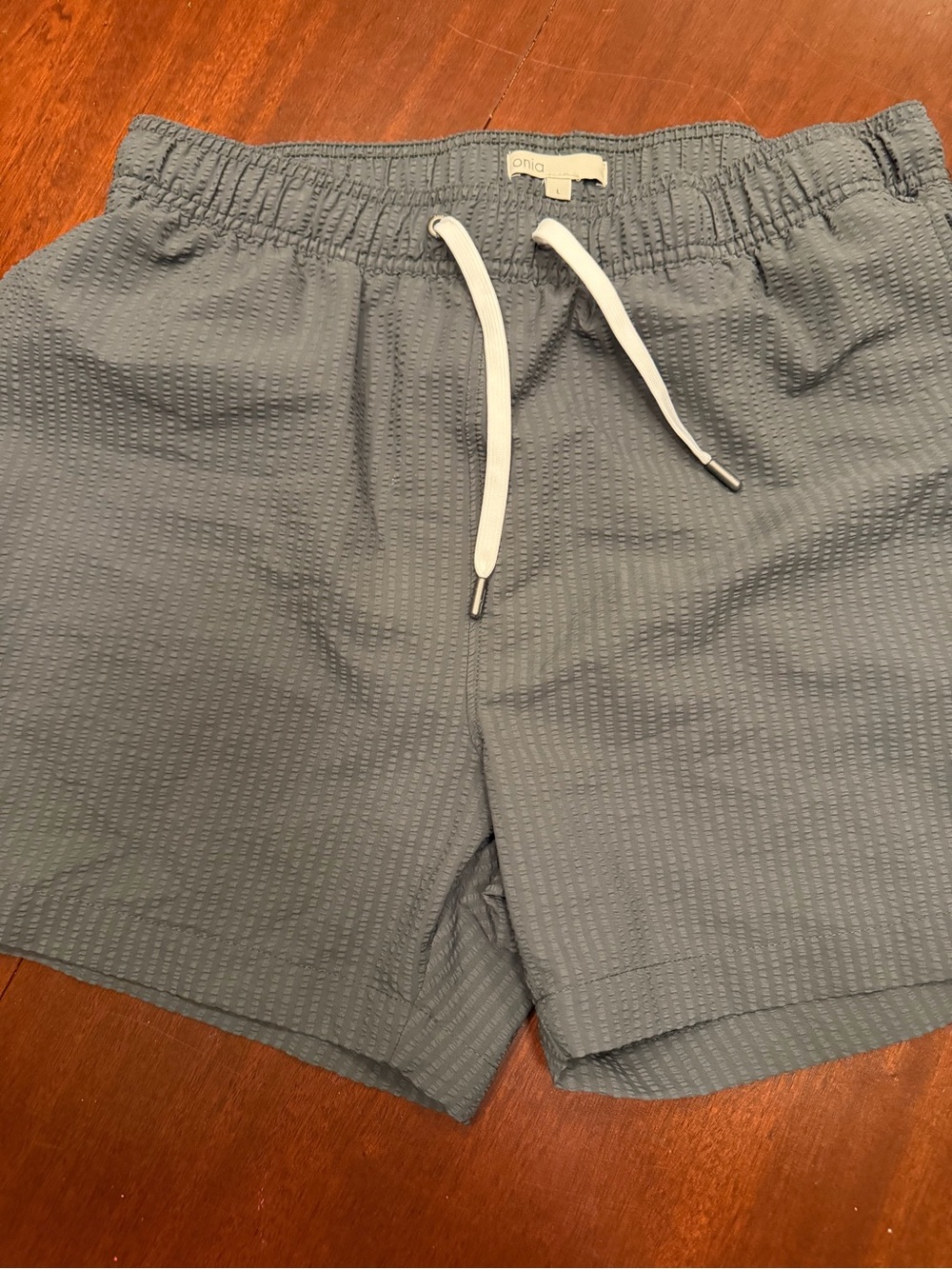 Onia Men's Slate Blue Seersucker Drawstring Shorts